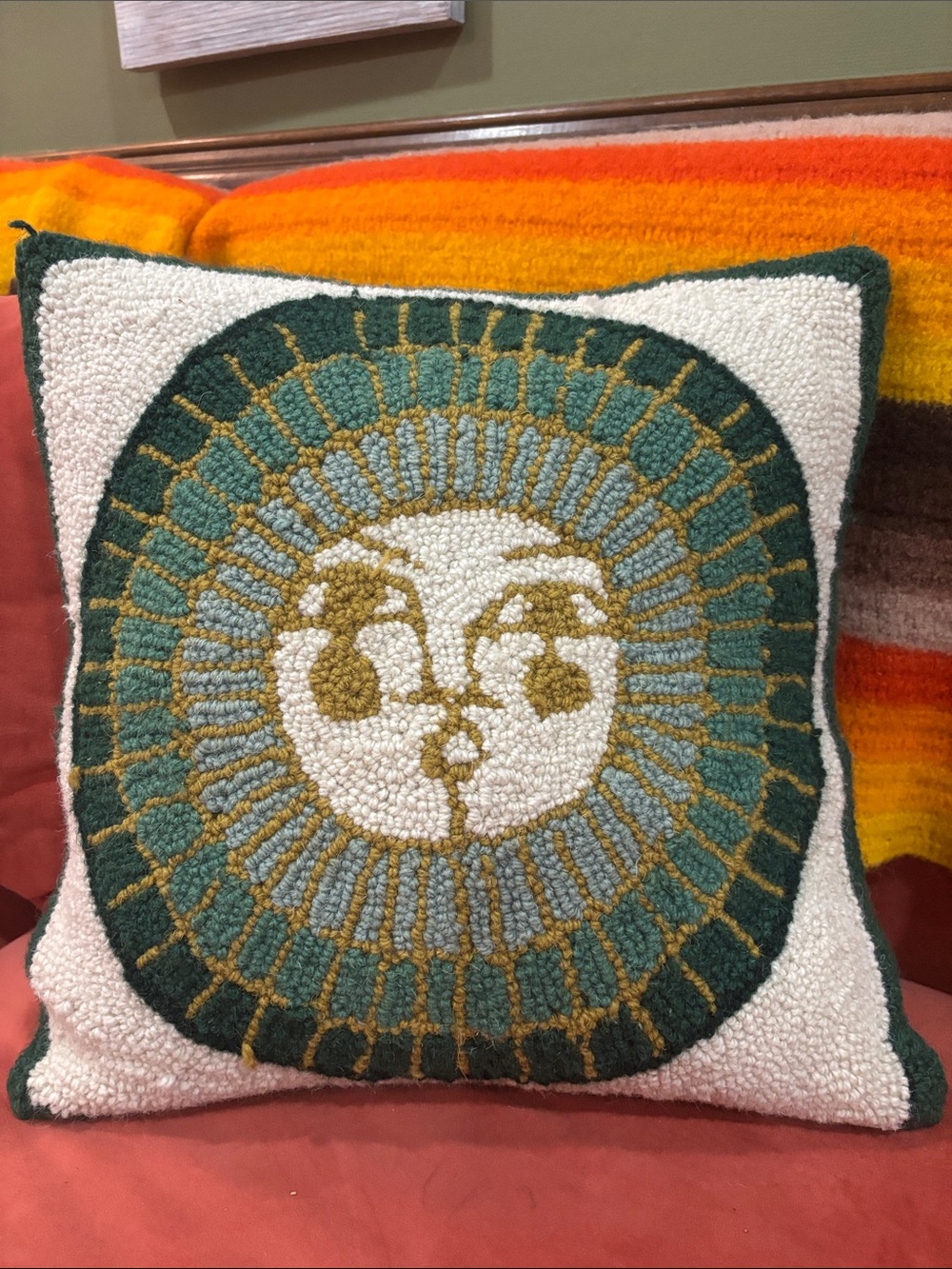 Jungalow by Justina Blakeney Sun Face Throw Pillow in Teal, Olive & Cream